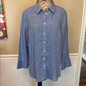 Talbots Linen Blue Button-Up Shirt
